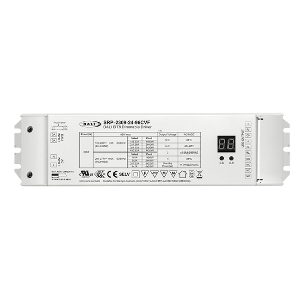 96W 4 Channels 24VDC DALI DT8 LED Constant Voltage Driver SRP-2309-24-96CVF
