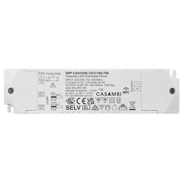 Casambi 12W 1CH NFC Enabled LED Driver (Constant Current) SRP-CA9105N-12CC100-700