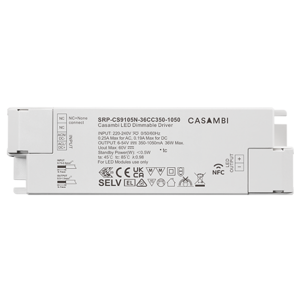 Casambi 36W 1CH NFC Enabled LED Driver (Constant Current) SRP-CS9105N-36CC350-1050