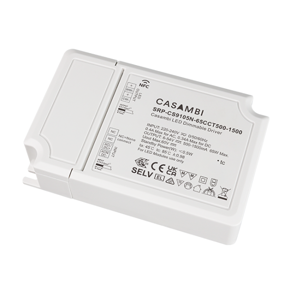 Casambi 65W 2CH NFC Enabled LED Driver (Constant Current) SRP-CS9105N-65CCT500-1500