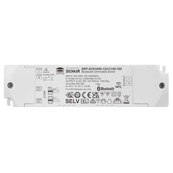 12W 1CH BLE NFC Enabled LED Driver (Constant Current) SRP-SV9105N-12CC100-700