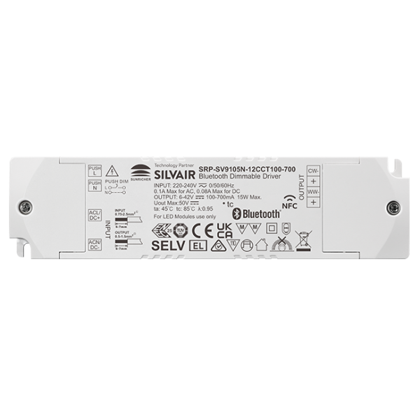 12W 2CH BLE NFC Enabled LED Driver (Constant Current) SRP-SV9105N-12CCT100-700