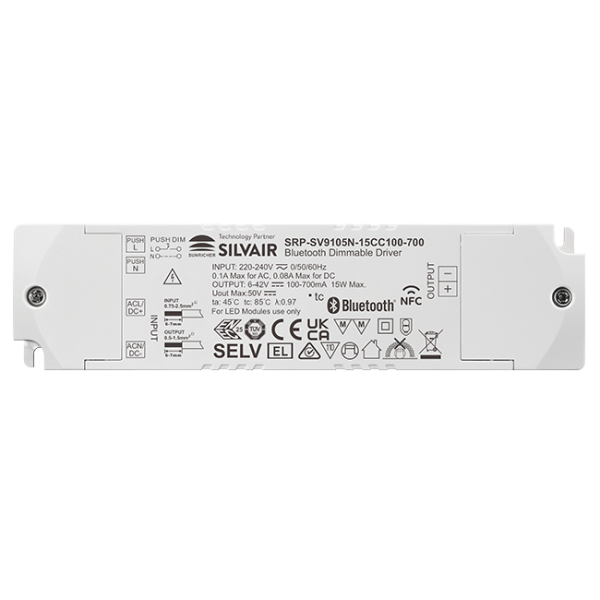 15W 1CH BLE NFC Enabled LED Driver (Constant Current) SRP-SV9105N-15CC100-700