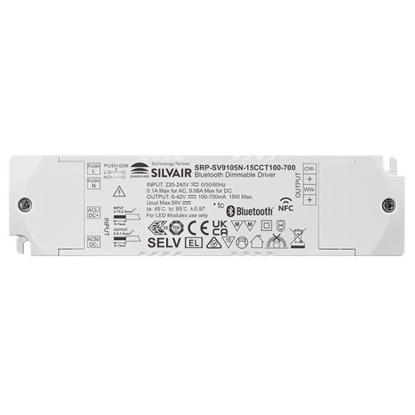 15W 2CH BLE NFC Enabled LED Driver (Constant Current) SRP-SV9105N-15CCT100-700