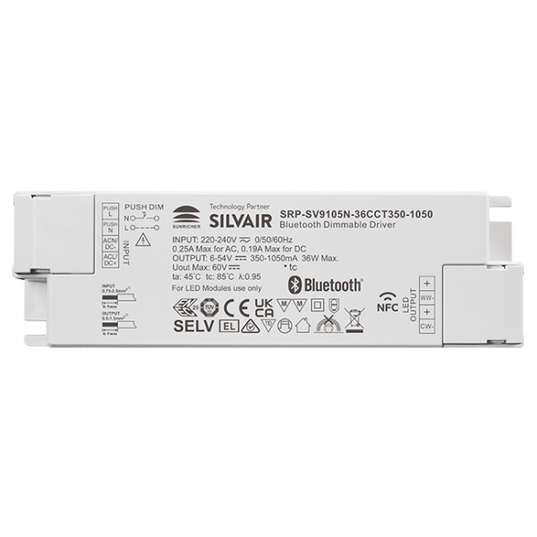 36W 2CH BLE NFC Enabled LED Driver (Constant Current) SRP-SV9105N-36CCT350-1050