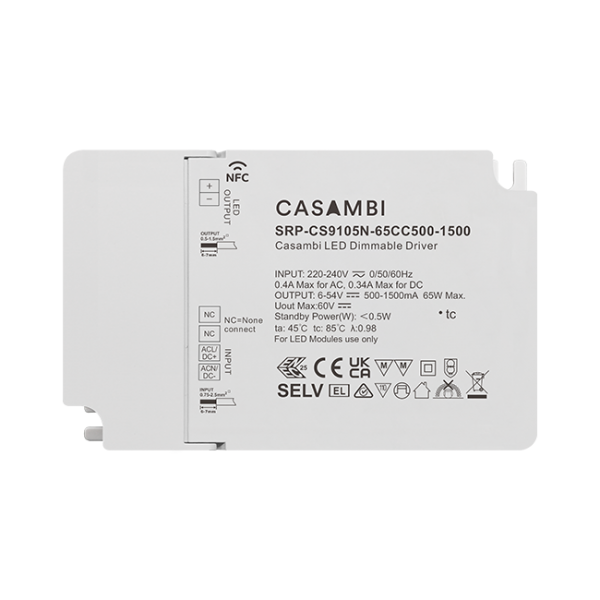 Casambi 65W 1CH NFC Enabled LED Driver (Constant Current) SRP-CS9105N-65CC500-1500