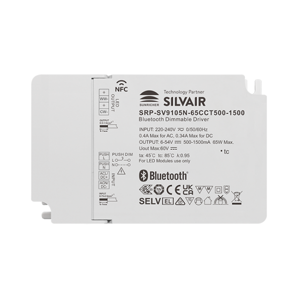 65W 2CH BLE NFC Enabled LED Driver (Constant Current) SRP-SV9105N-65CCT500-1500