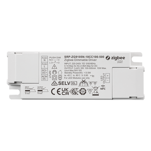 1 Channel 10W NFC Constant Current ZigBee Single Color LED Dimmable Driver SRP-ZG9105N-10CC100-500