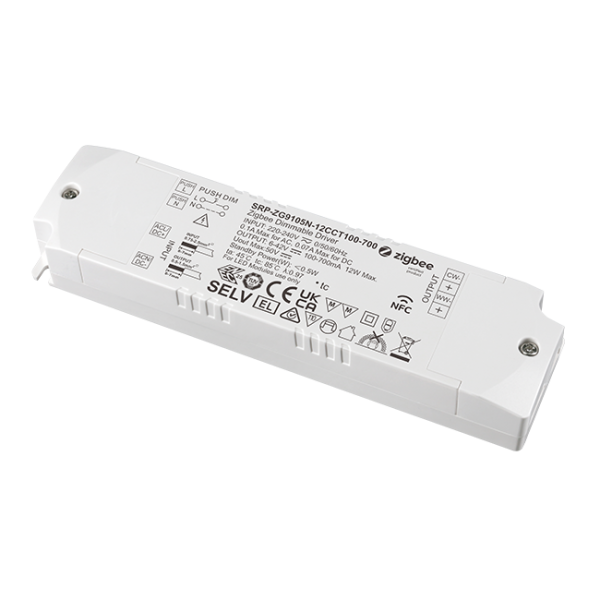 2 Channels 12W NFC Constant Current ZigBee Tunable White LED Dimmable Driver SRP-ZG9105N-12CCT100-700