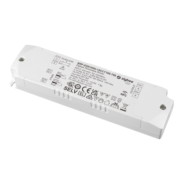 2 Channels 15W NFC Constant Current ZigBee Tunable White LED Dimmable Driver SRP-ZG9105N-15CCT100-700