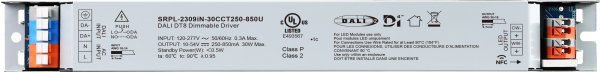 120-277VAC 30W DALI D4i DT8 NFC LED Driver (Constant Current) SRPL-2309iN-30CCT250-850U