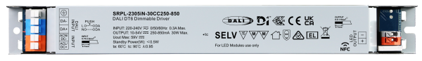 30W NFC Programmable DALI DT6 D4i Certified Long Metal Casing LED Driver(Constant Current) SRPL-2305iN-30CC250-850