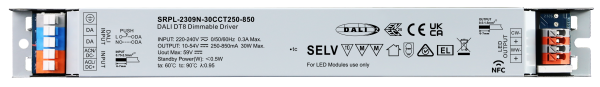 30W NFC Programmable DALI DT8 Long Metal Casing LED Driver(Constant Current) SRPL-2309N-30CCT250-850