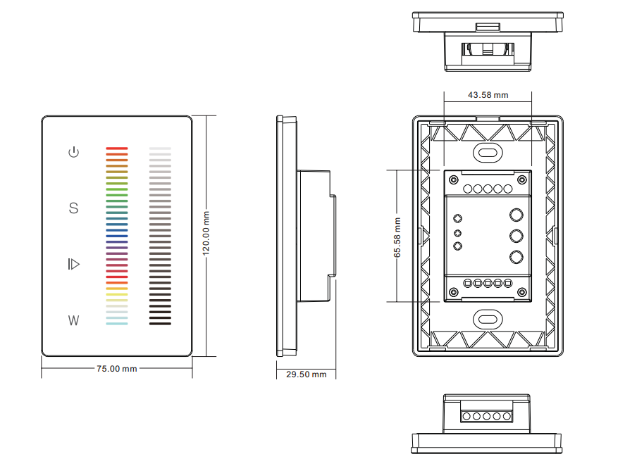 Product Dimension for SR-2834RGBW(US)