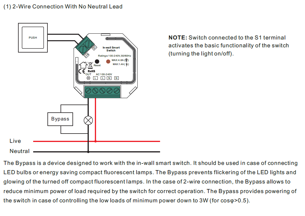 Zigbee With Neutral Or No Wire Self Adaptive In Wall Smart Switch Sr Zg9100a - Wifi Wall Switch Without Neutral Wires